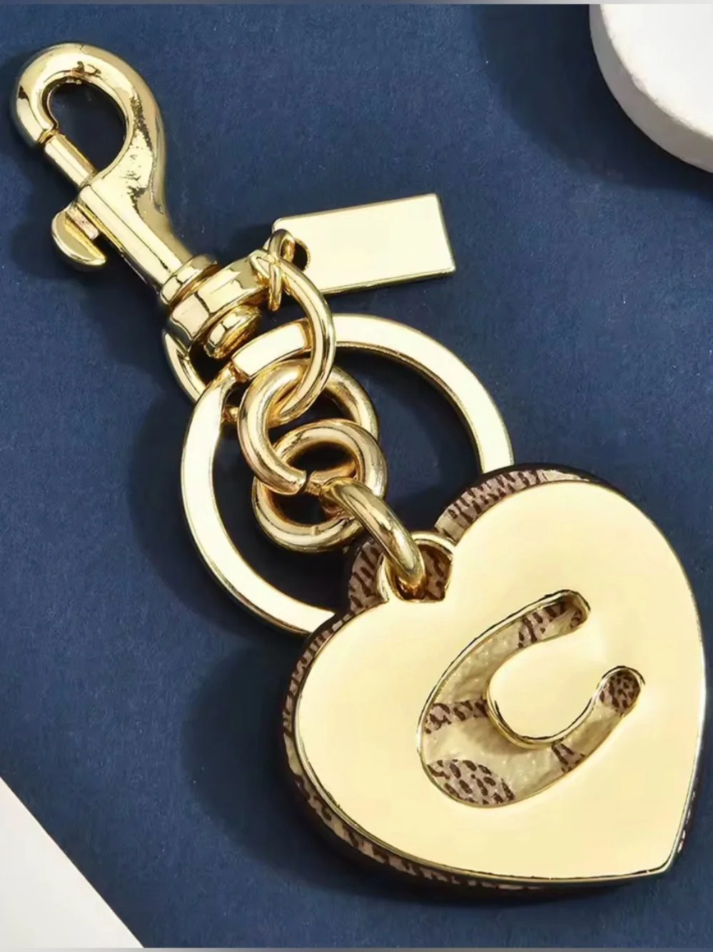 Coach Signature CC Monogram Logo Double Heart Bag Charm Keychain